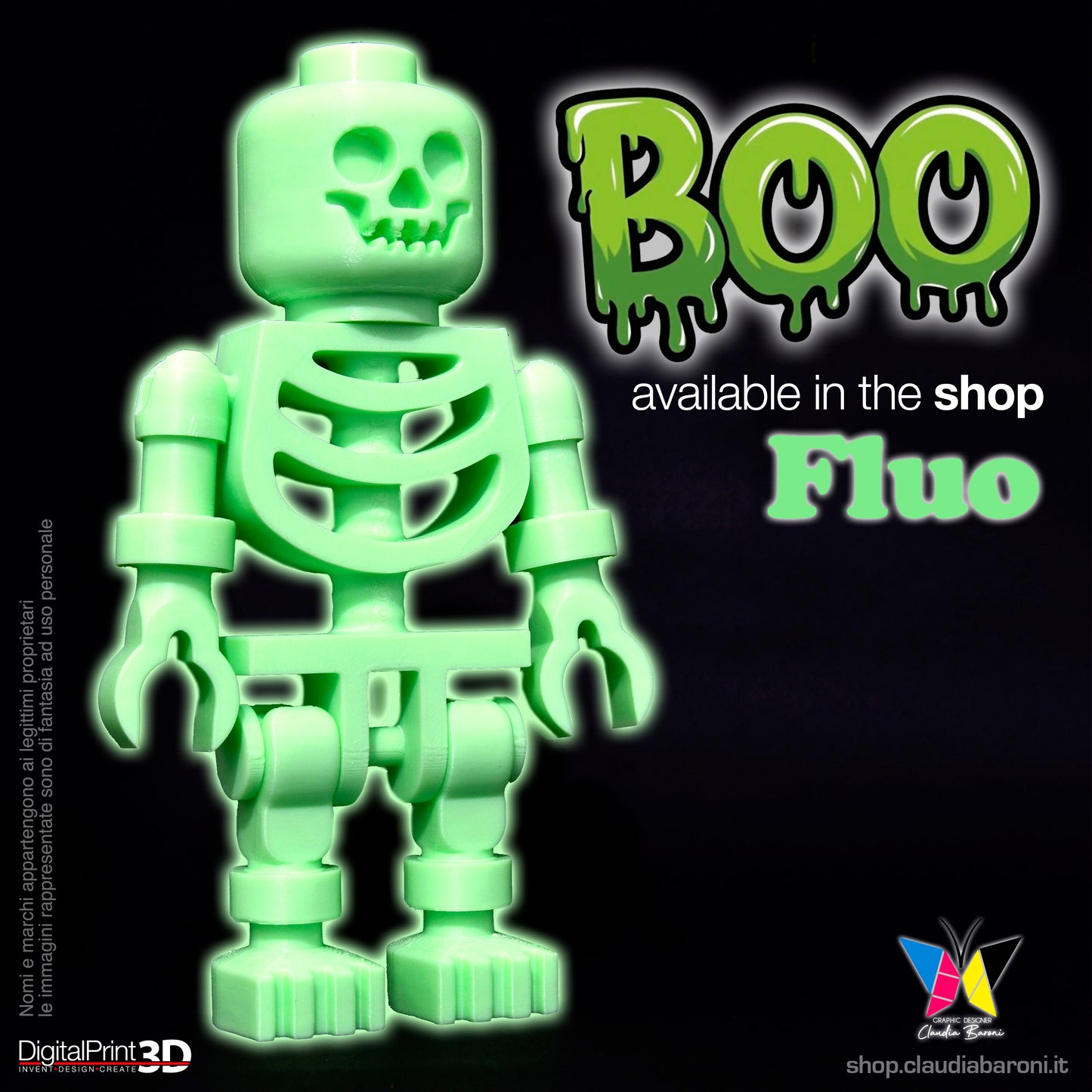 Maxifigura 3d Scheletro colore Fluo